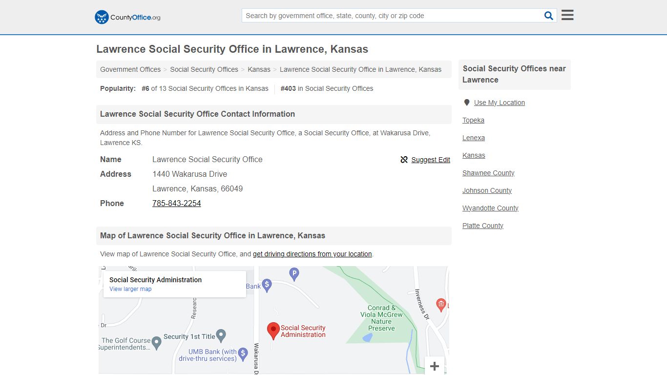 Lawrence Social Security Office - Lawrence, KS (Address and Phone)