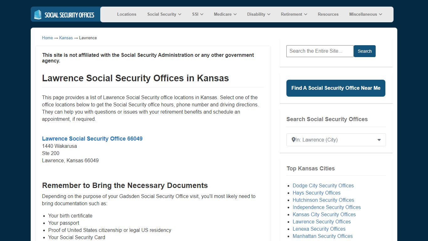 Lawrence Social Security Office Locations in Kansas